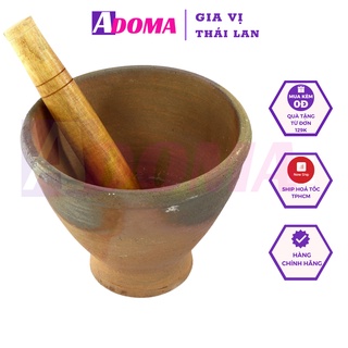 Cối Thái Lan bằng đất nung 30cm giã gỏi đu đủ Thái Somtum (Kèm chày gỗ giã)