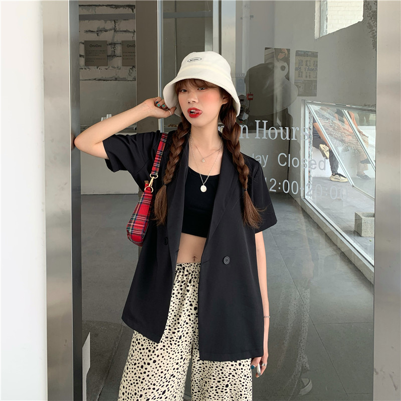 Áo Khoác Blazer Tay Ngắn Dáng Rộng Phong Cách Anh Quốc Thanh Lịch Thời Trang Dành Cho Nữ | BigBuy360 - bigbuy360.vn