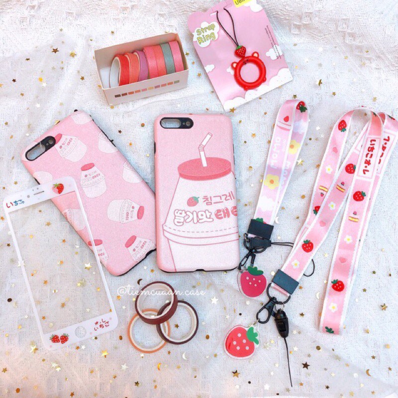 Dây đeo điện thoại Cao cấp Dây đeo siêu cute mẫu mới 2021 Có gắn Sticker Giao màu ngẫu nhiên