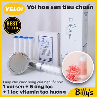 Billy's Daily Aqua Hàn Quốc Combo Đầu vòi sen tắm tăng áp + 5 Thanh lọc nước + 1 lọc vitamin tạo hương thơm