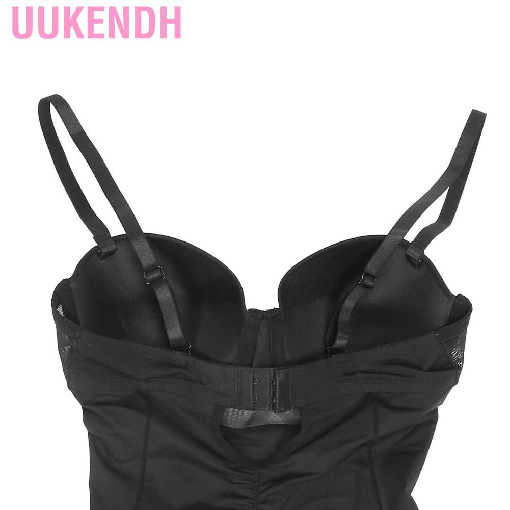 Uukendh Body Shaping Women Shapewear with Bra Slimming Adjustable Shoulder Strap Full Bodysuit (Black)