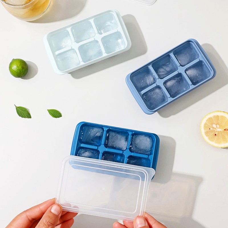 Khay Làm Đá Viên 6 Ngăn Hình Vuông Có Nắp Đậy DIY