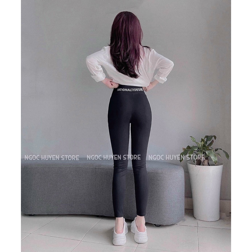 quần legging nữ bo ép viền lưng cá tính kèm hộp lk