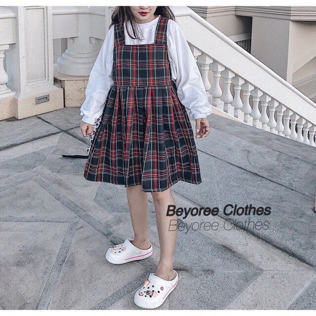 Váy yếm caro babydoll bánh bèo tiểu thư siêu xinh - Đầm caro dáng xòe nữ tính | BigBuy360 - bigbuy360.vn