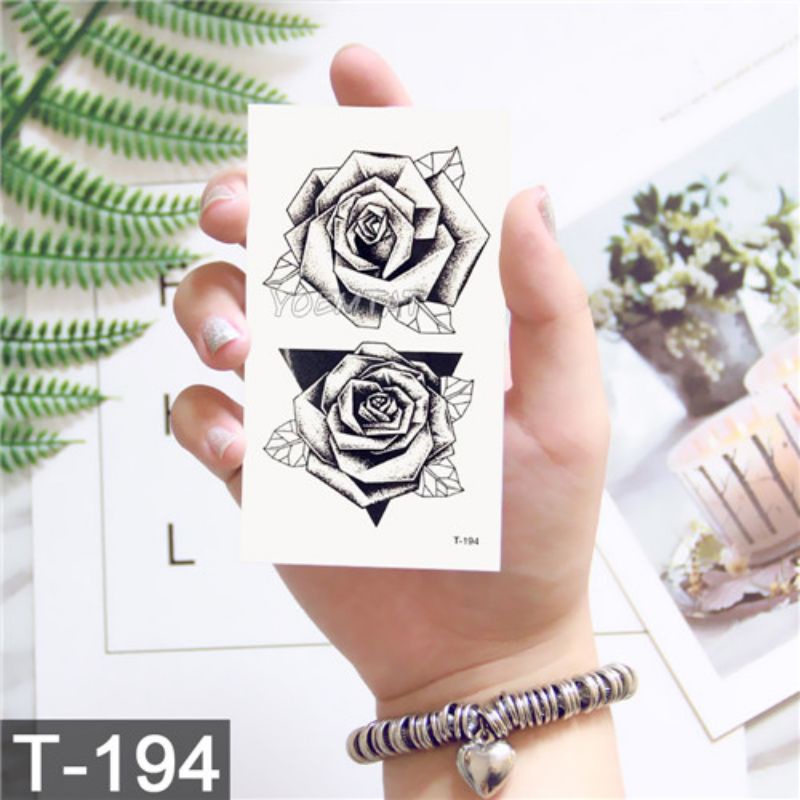 Hình xăm tatoo hoa hồng trắng đen black rose t194. Xăm dán tatoo mini tạm thời, size &lt;10x6cm