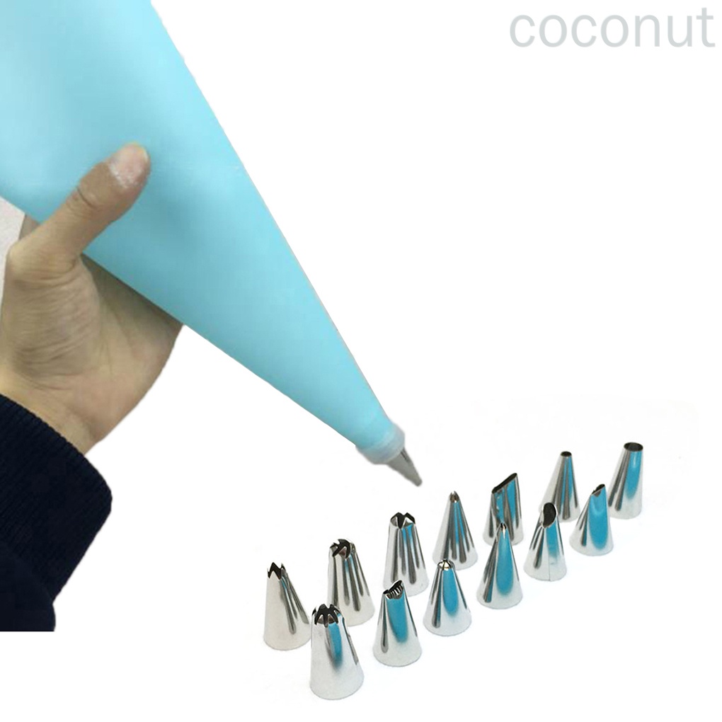 Set 16 Túi Bắt Bông Kem Kèm 14 Đầu Bắt Kem Bằng Thép Không Gỉ Tiện Dụng