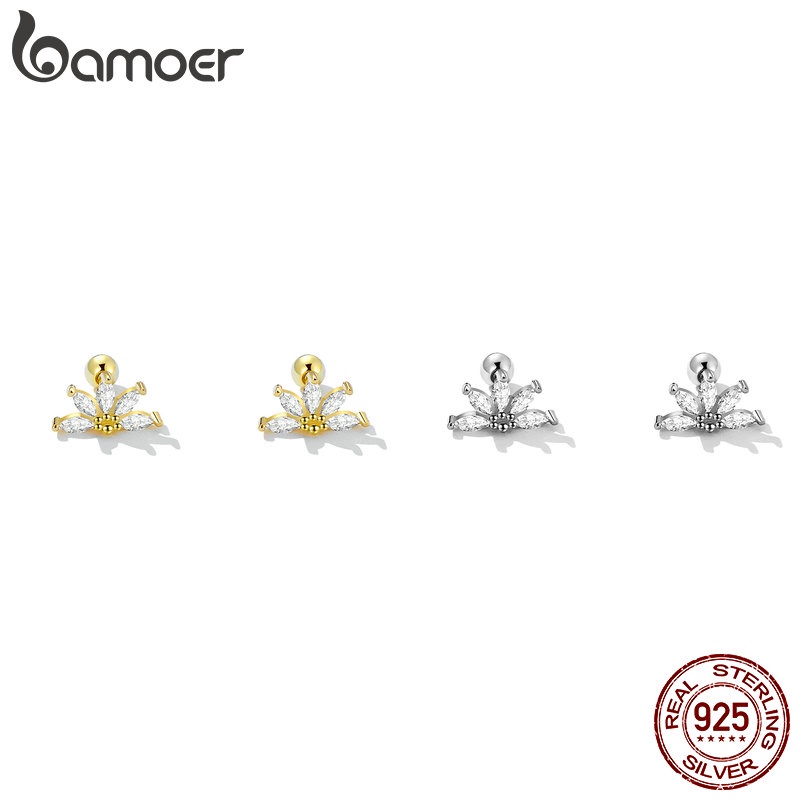 Đôi bông tai BAMOER hình vương miện bạc 925 thời trang nữ