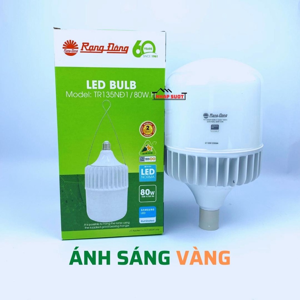 Bóng Đèn Led Rạng Đông Buld Trụ 20w 30w 40w 50w 60w 80w Ánh Sáng Trắng, Vàng Bảo Hành 2 Năm