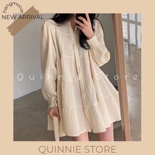 Váy sơmi dáng ngắn dài tay, đầm babydoll