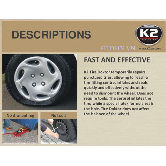 K2 Tire Doktor - bình bơm lốp ô tô xe máy khẩn cấp chống xì hơi do đinh, không cần thay lốp dự phòng