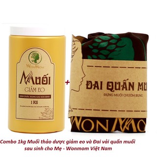 Combo 1kg Muối thảo dược giảm eo và Đai vải quấn muối Wonmom - giảm mỡ bụng sau sinh cho Mẹ Việt Nam CW