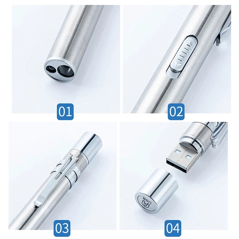 Bút Đèn Pin LED Hai Đầu Mini Bằng Thép Không Gỉ Có Thể Tái Sử Dụng Cho Gia Đình / Ngoài Trời