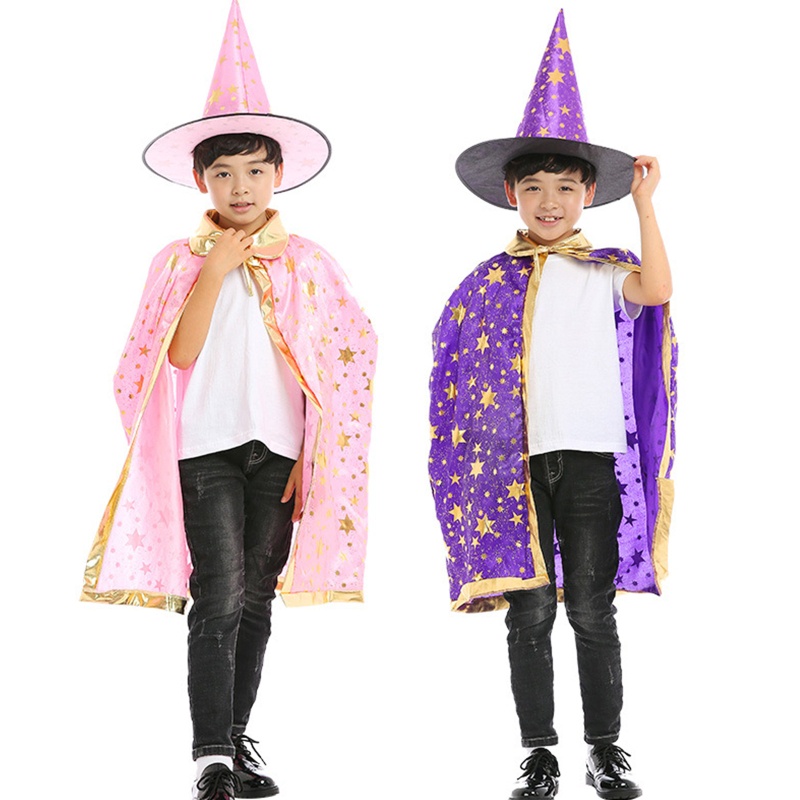 Set 2 Món Đồ Hóa Trang Phù Thủy Gồm Nón + Áo Choàng Hóa Trang Halloween Cho Bé