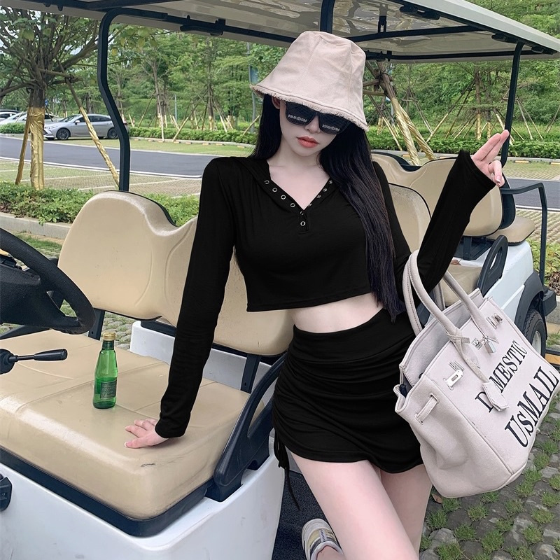 Set áo váy thể thao rút dây Ulzzang