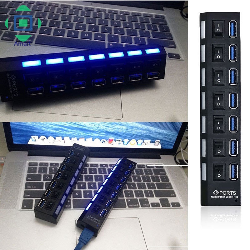 Hub 7 cổng USB 2.0 3.0 có nút + dây cáp tốc độ cao