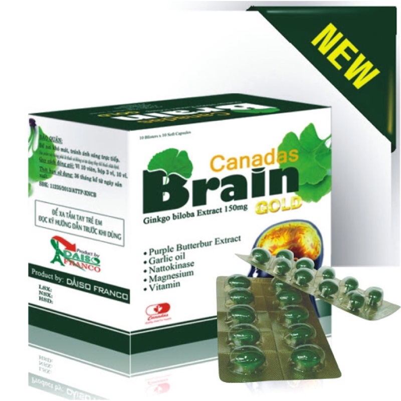 CANADAS BRAIN GOLD - HỘP 100 VIÊN  - GIÚP BỔ NÃO NGỦ NGON LƯU THÔNG MÁU HUYẾT