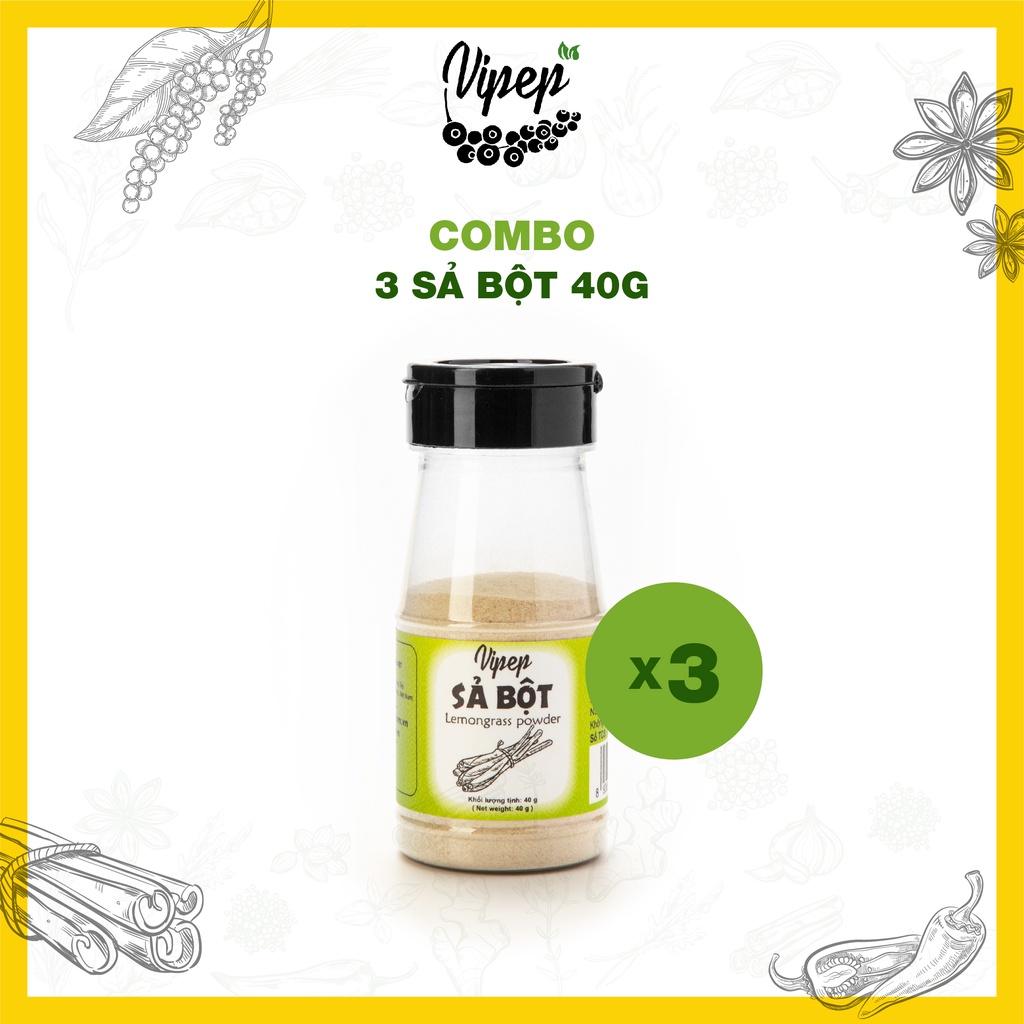 Combo 3 hũ bột sả Vipep 40g xay nhuyễn từ sả nguyên chất - gia vị tẩm ướp, khử mùi tanh thực phẩm, tăng hương vị món ăn