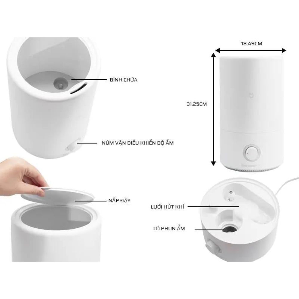 Máy tạo ẩm Xiaomi Mijia MJJSQ02LX 4L phun sương thông minh làm sạch nước UV 99% không gây ồn mini tinh dầu chính hãng