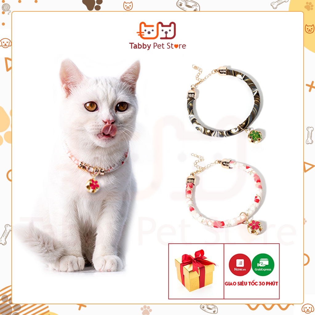 Vòng cổ chó mèo đính chuông họa tiết thổ cẩm cao cấp siêu cute - Tabby Pet Store