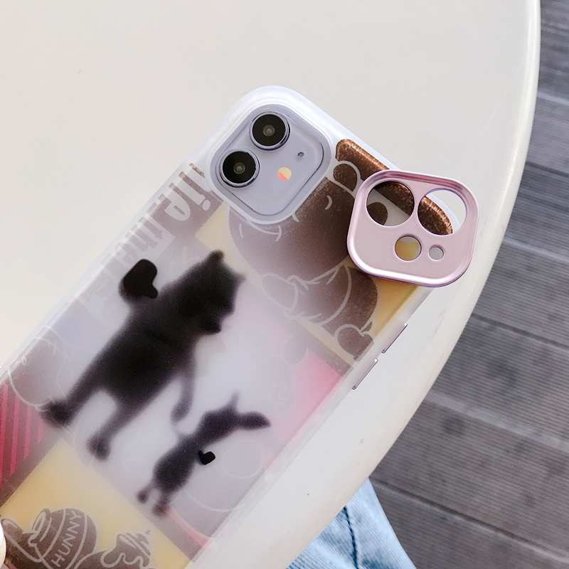 Cute Pooh Bear's Back View Metal Plating Square IPhone Case Iphone 11 Pro 11Pro MAX 8 7 Plus X XS Max XR 12 Artistic Graceful Bird Anti-Drop Casing Matte Soft Silicone Cover