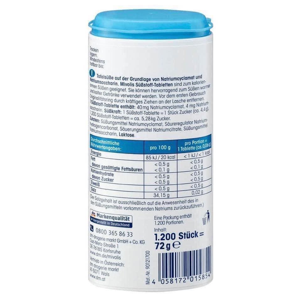 Đường ăn kiêng Mivolis của Đức hộp 1200 viên