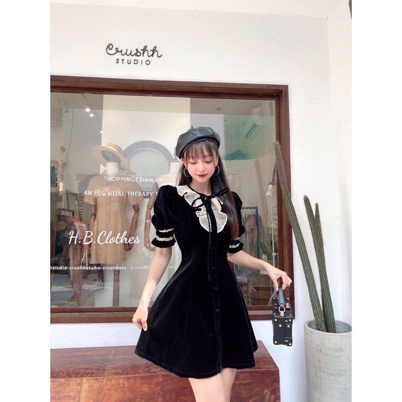 [Mã FAGREEN1505 giảm tới 30K đơn 99K] Đầm xòe nữ chất liệu nhung cổ phối dập ly, dễ thương sang trọng XUONGMAYHB | BigBuy360 - bigbuy360.vn