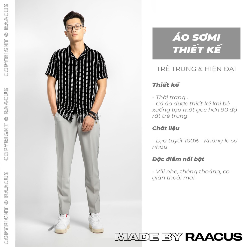 Áo sơ mi nam kiểu Hàn Quốc cổ vest cao cấp RAACUSSTORE, áo sơ mi nam công sở tay ngắn form rộng họa tiết dây xích-A696 | BigBuy360 - bigbuy360.vn