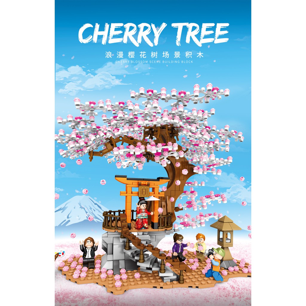 Lắp ghép Mô hình Friends Sembo 601076 City Stree View Cherry Blossom Landscape House Tree Hoa anh đào