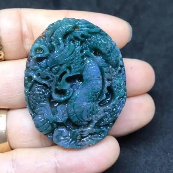 NGỌC BỘI ĐEO CỔ HÌNH RỒNG ĐÁ CANXEDON- TẶNG KÈM DÂY ĐEO-A2