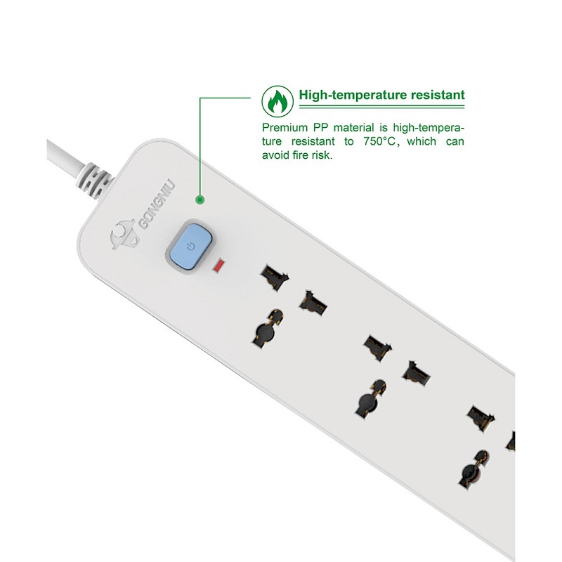 Ổ Cắm Điện Gongniu 4 Ổ Đa Năng 1 Công Tắc – Công Suất 10A/250/2500W   dài 3M