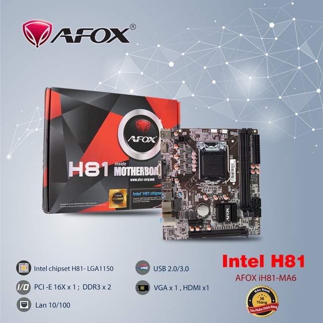 Mainboard hiệu Afox H81, bo mạch chủ chính hãng bảo hành 24 tháng