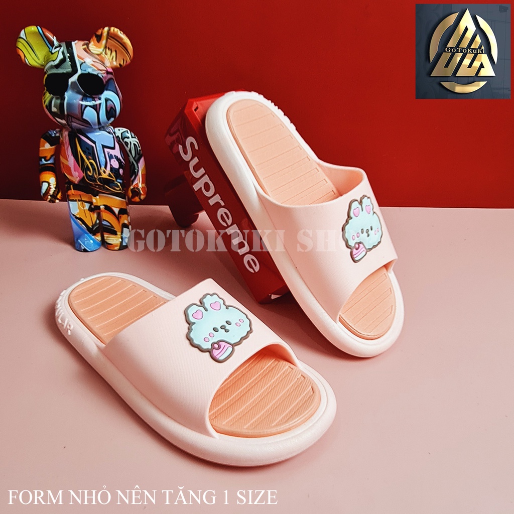 Dép nữ quai ngang đúc nguyên khối cực êm sticker Thỏ dễ thương D7740