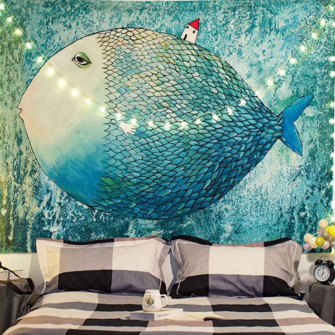 VẢI TREO TƯỜNG decor phòng ngủ. Tranh vải treo tường họa tiết trừu tượng..