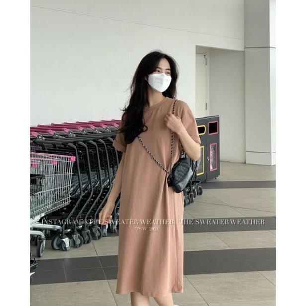 Đầm Vintage 3 Màu Nâu Rêu Và Đỏ Dáng Suông Váy Trơn Xuông Tay Lỡ Chất Thun Form Rộng Đẹp Bánh Bèo Cá Tính Ulzzang