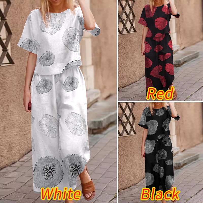 Set đồ 2 món Zanzea gồm áo tay ngắn phối quần eo thun co giãn in họa tiết thời trang cho nữ