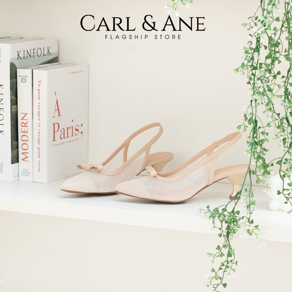 Carl &amp; Ane - Giày cao gót mũi nhọn phối dây lưới cao 5cm màu hồng - CL030