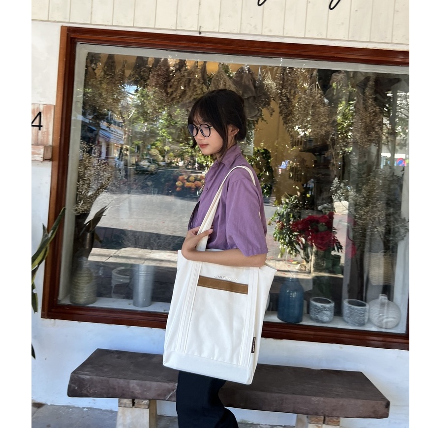 Túi tote vải Canvas, UNISWAP màu trắng xịn