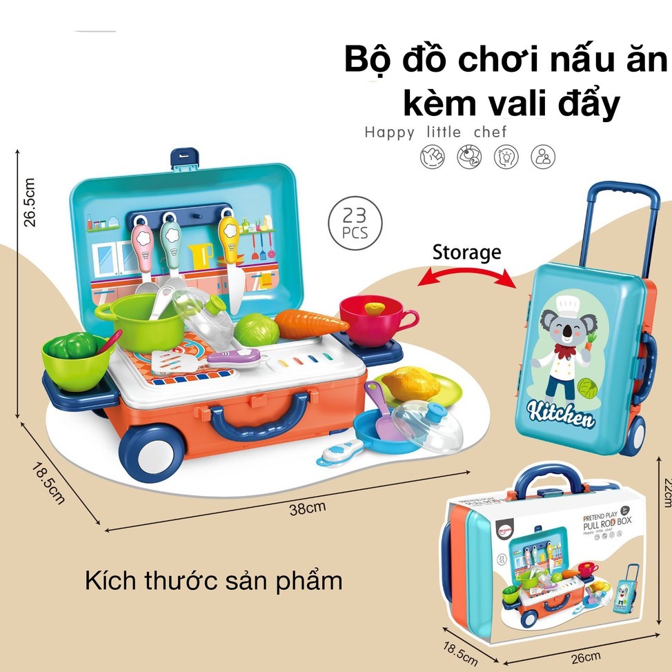 [CHÍNH HÃNG] ĐỒ CHƠI NẤU ĂN VALI KÉO 23 MÓN, BẢN QUỐC TẾ