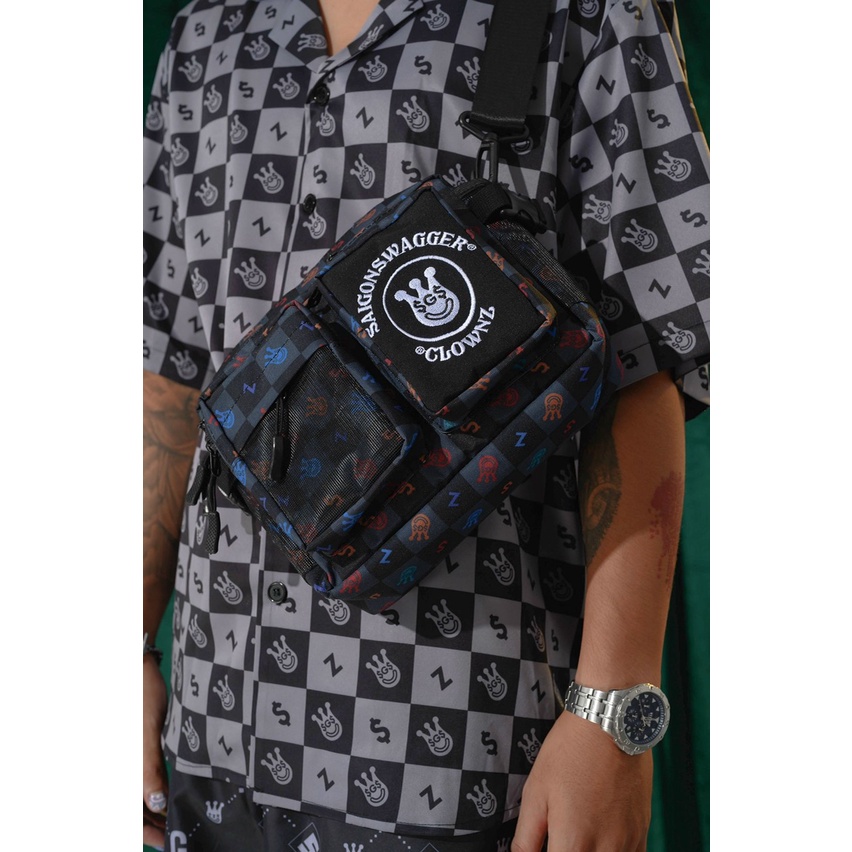 Túi đeo chéo dây caro ClownZ v4  thời trang nam nữ đi chơi đi du lịch đen- Nesly