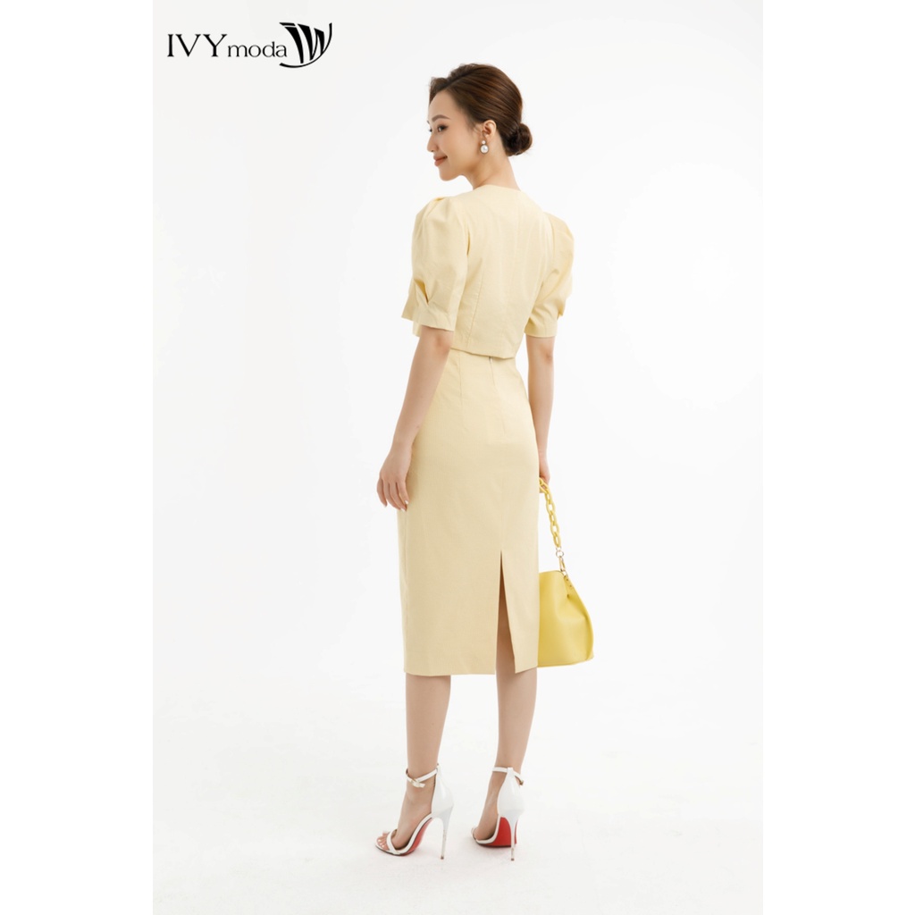 Bộ áo croptop tay bồng và chân váy bút chì IVY moda MS 16M7497