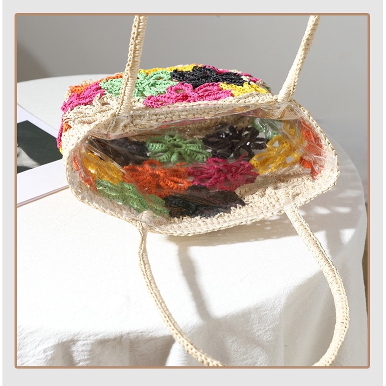 Giỏ Túi Cói Rơm Đan Bện Chặt Hình Hoa Siêu Xinh ABBB030