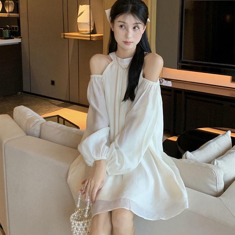 Đầm Tay Dài Hở Vai Phong Cách Pháp Thời Trang Mùa Hè Ngọt Ngào Cho Nữ