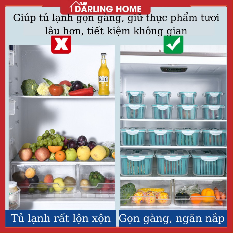 Hộp Bảo Quản Thực Phẩm Tủ Lạnh Set 5 Món, Hộp Đựng Thực Phẩm Đa Năng Darling Home