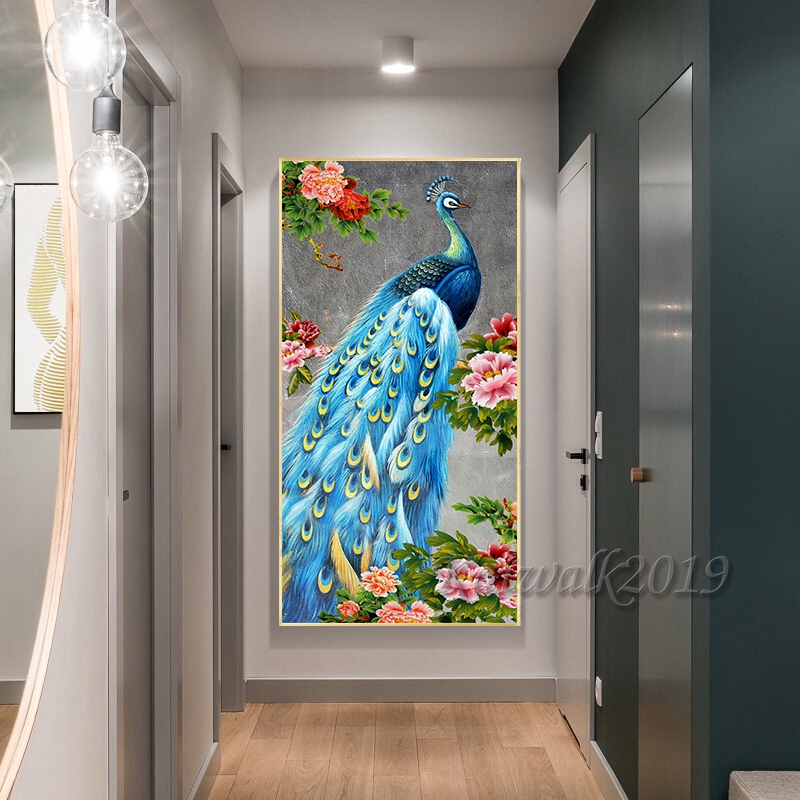 Khung ảnh gỗ hình chim công và hoa lan ý nghĩa thịnh vượng may mắn dùng trang trí phòng khách
