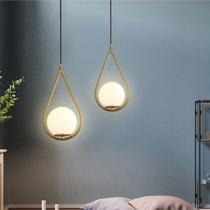 Bộ đèn thả MONSKY RAPES chao thủy tinh địa cầu, khung mạ vàng hình giọt nước - kèm bóng LED chuyên dụng (82).