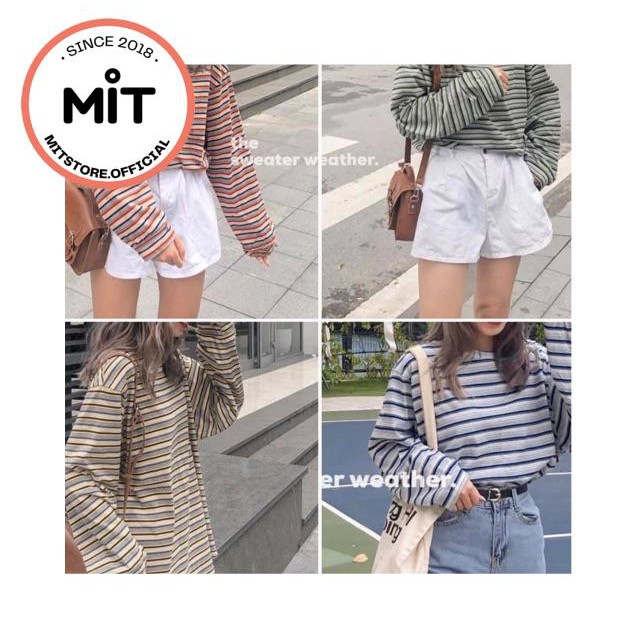 áo thun kẻ qc dài tay chất thun dày dặn form rộng