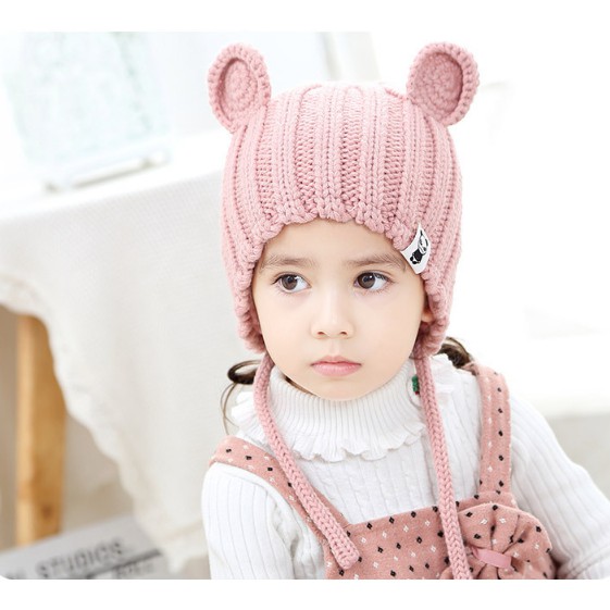 Mũ len trẻ em 2 lớp ấm áp hình tai gấu (6 tháng - 3 tuổi)