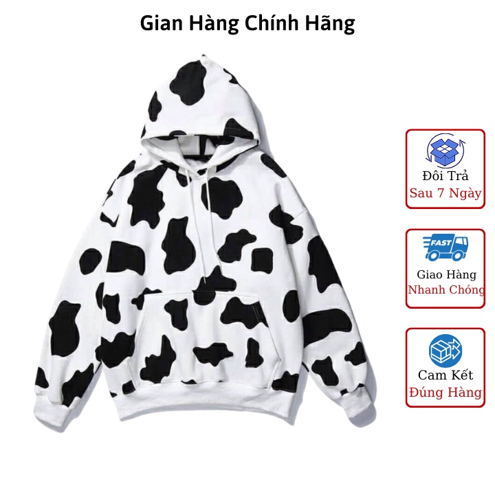 "Hoodie Nỉ Ngoại Bò Sữa KNN19 Form rộng (Freesize Dưới 75kg)  Áo hoodie loang bò sữa - Áo nỉ có nón