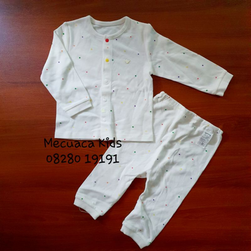 9-10kg Bộ dài tay cotton trắng chấm bi Agabang xuất Hàn dư xịn cho bé trai bé gái