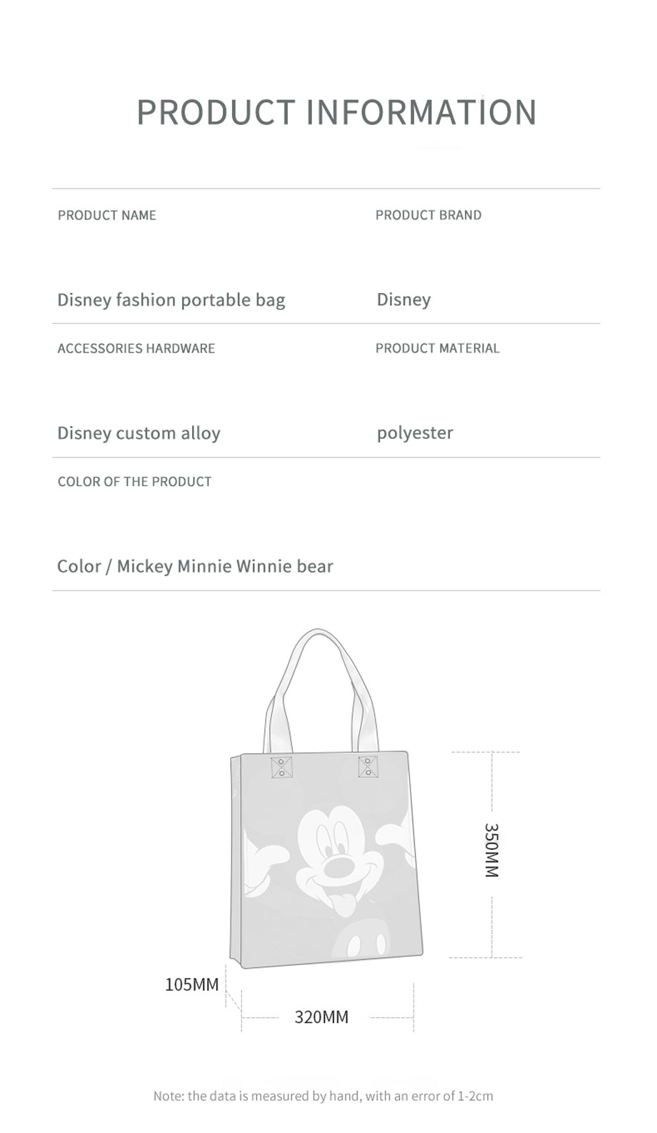 Túi đựng tã em bé Disney in hình chuột Mickey/Minnie chống thấm nước cách điện cho mẹ bỉm sữa